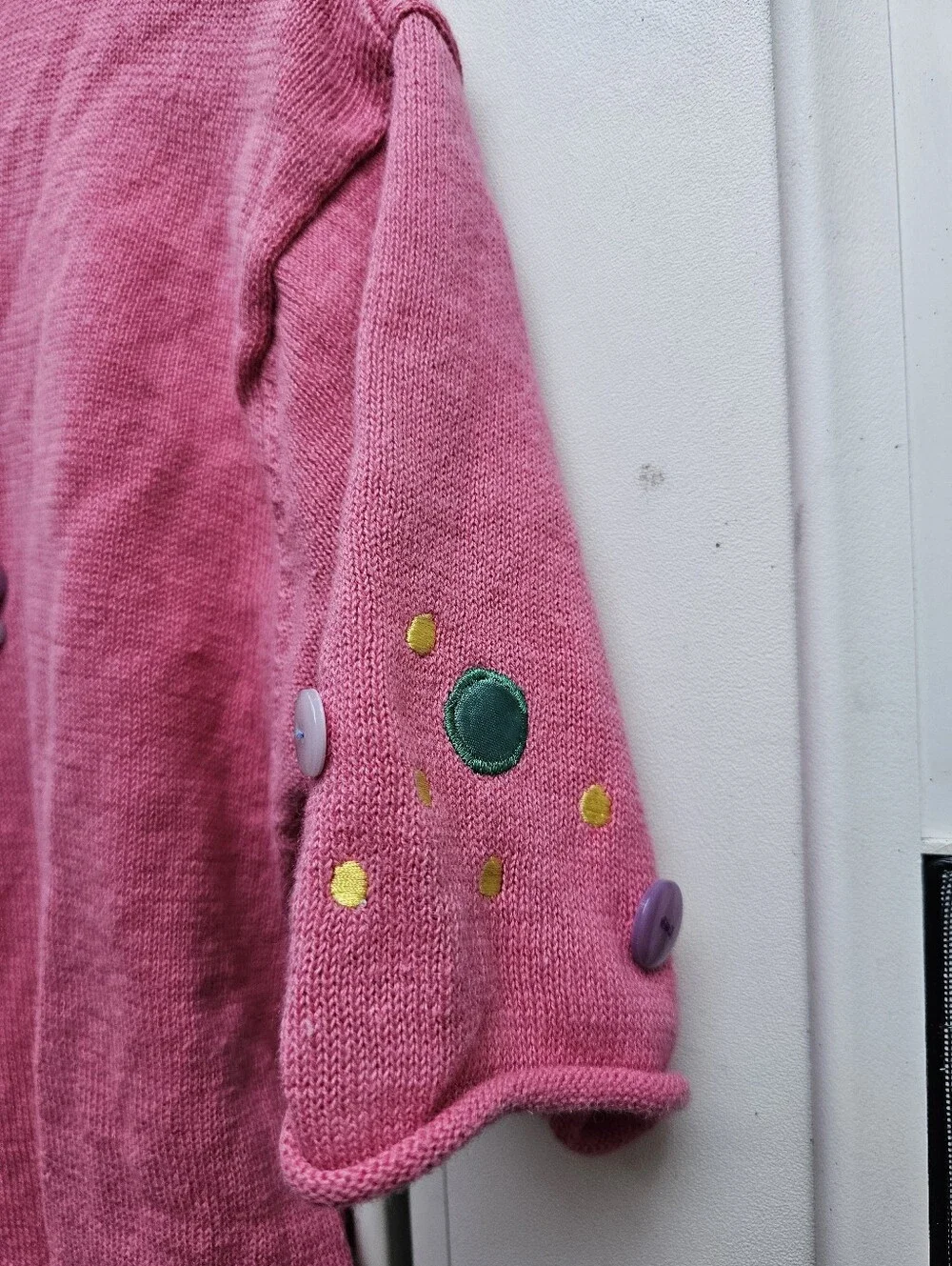 Whimsical Embellished Insect Pink Knit Sweater Short Sleeve Snail Mushroom 90s‎